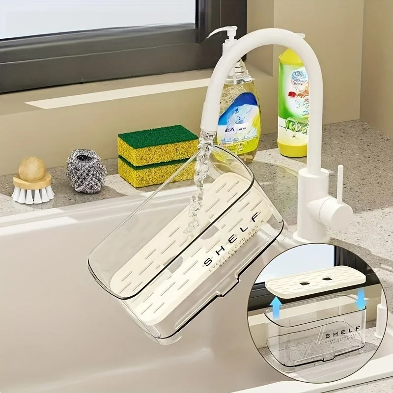 Kitchen Sink Sponge Rack with Drainage Shelf & Towel Holder Sink Organizer Rack Babs
