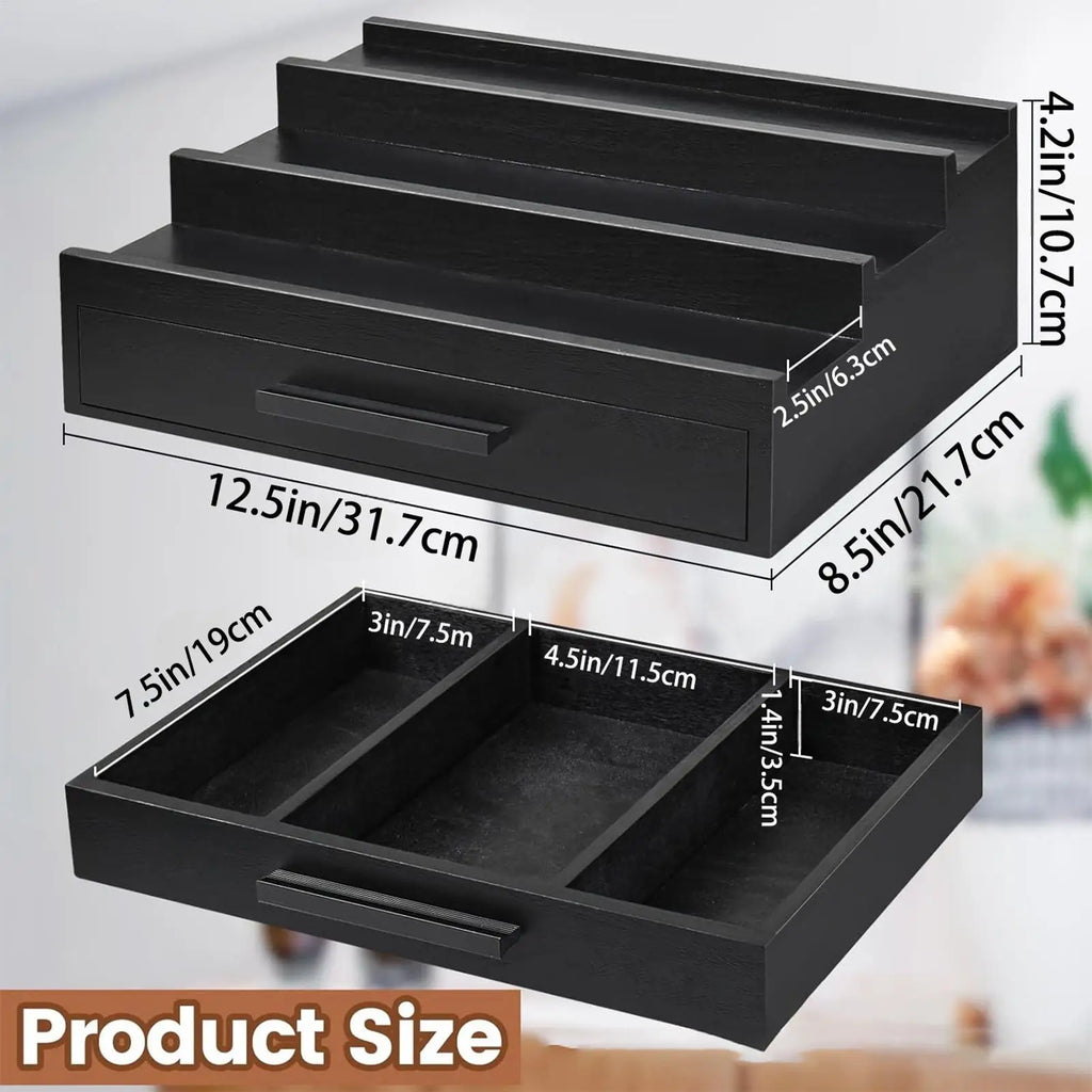 3-Tier Wood Perfume Organizer Rack with Drawers – Black Perfume Organizer Rack Babs
