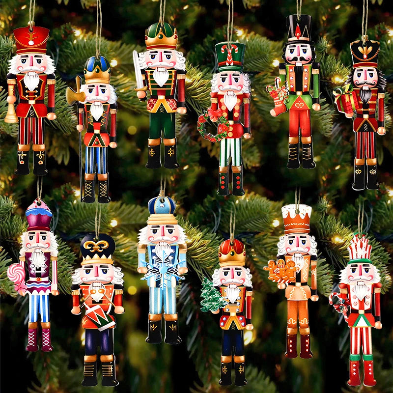 12pcs Christmas Nutcracker Soldier Wooden Tree Ornaments Christmas Tree Ornaments Babs