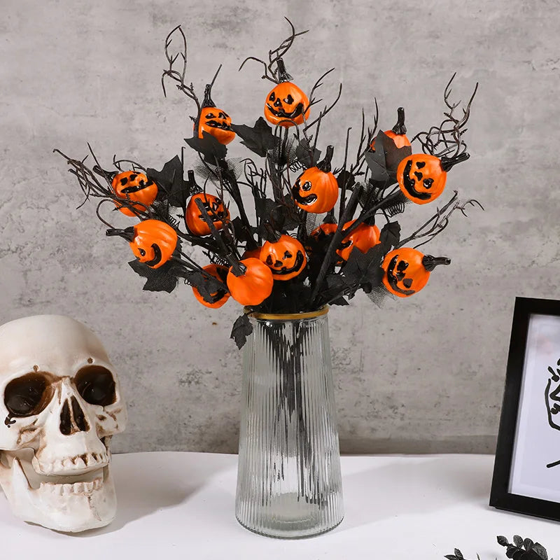 Halloween Artificial Pumpkin Maple Leaf Branch Stems 1/3/5 Pcs Halloween Floral Stems Babs