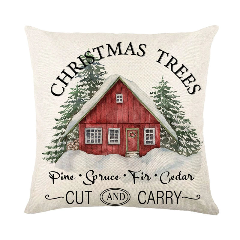 Linen Christmas Pillow Cover 45x45cm – Tree & Deer Design Christmas Cushion Cover Babs