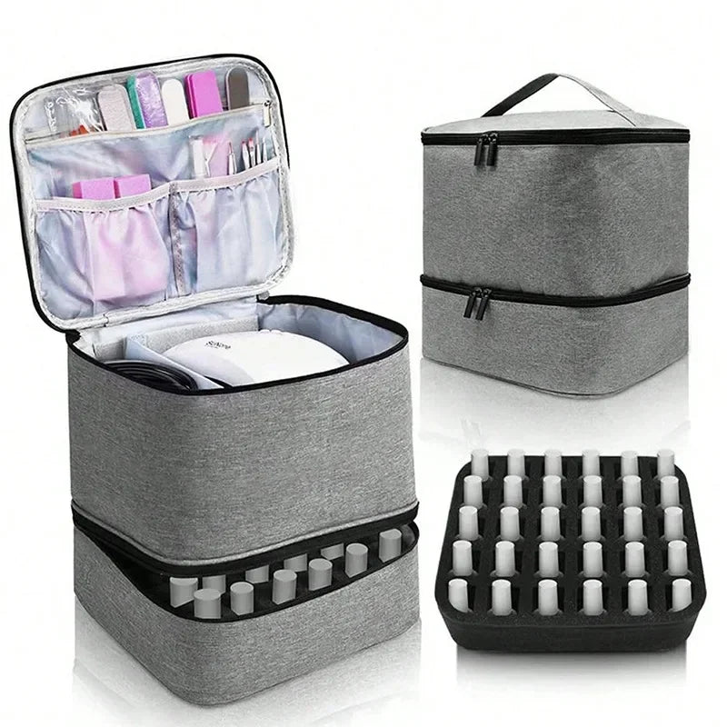 Double-Layer Nail Polish & Essential Oil Travel Organizer Bag Nail Polish Organizer Babs Light Grey