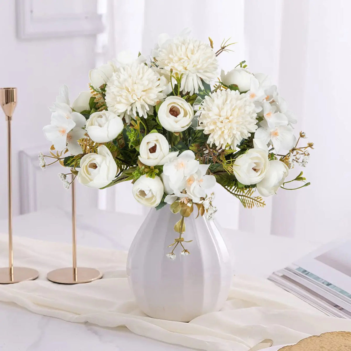 Artificial Silk Tea Rose Bud Bouquet – Home & Wedding Decor Artificial Flower Bouquet Babs