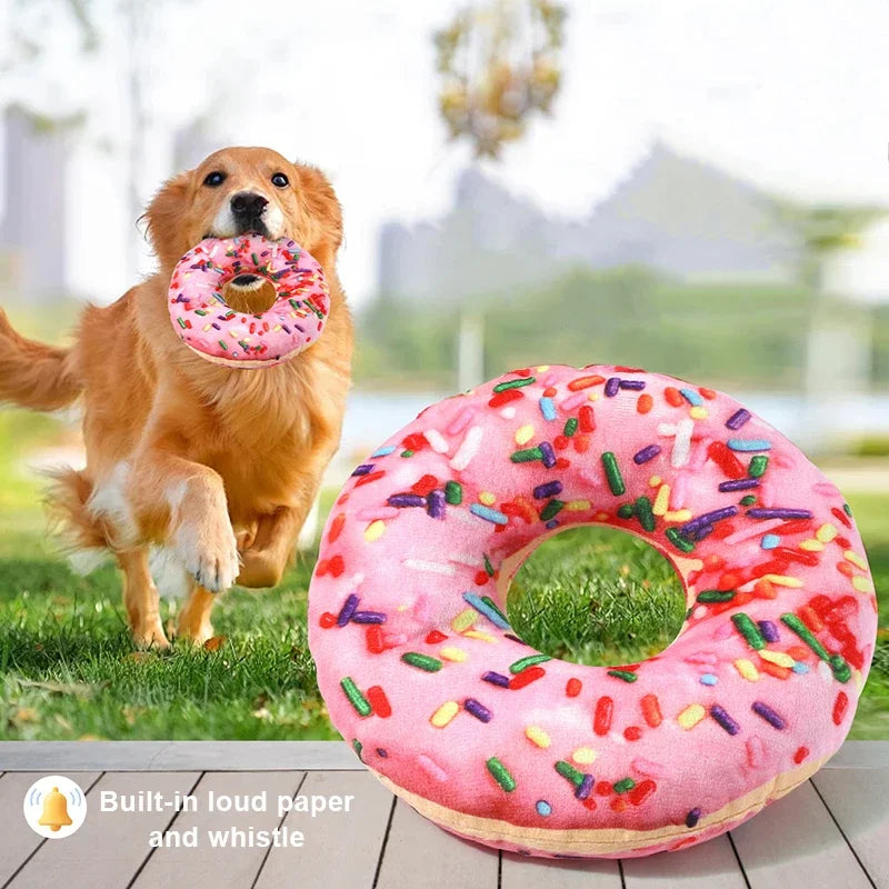 Plush Squeaky Dog Toy – Doughnut & Pizza Shape | Babs Plush Squeaky Dog Toy Babs