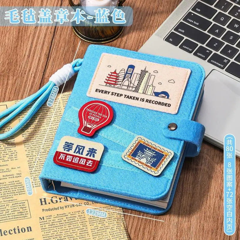 Felt Travel Stamp Book – Creative Souvenir Notebook Travel Stamp Notebook Babs Blue