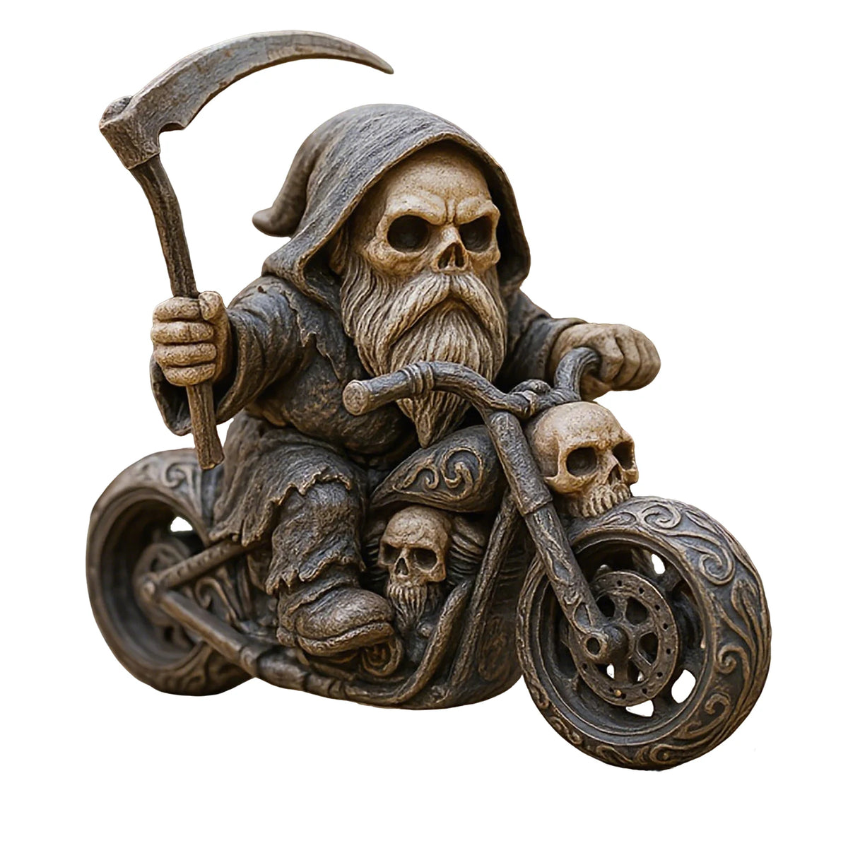 Skeleton Grim Reaper Motorcycle Gnome Resin Garden Statue Garden Gnome Statue Babs as shown One Size