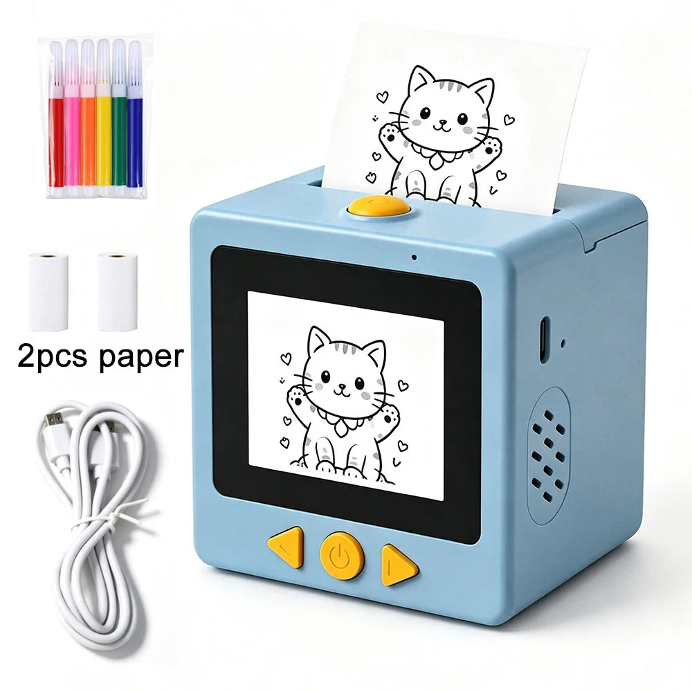 AI Voice Mini Thermal Sticker Printer – HD Screen, Kids Gift Mini Thermal Printer Babs Blue No plug