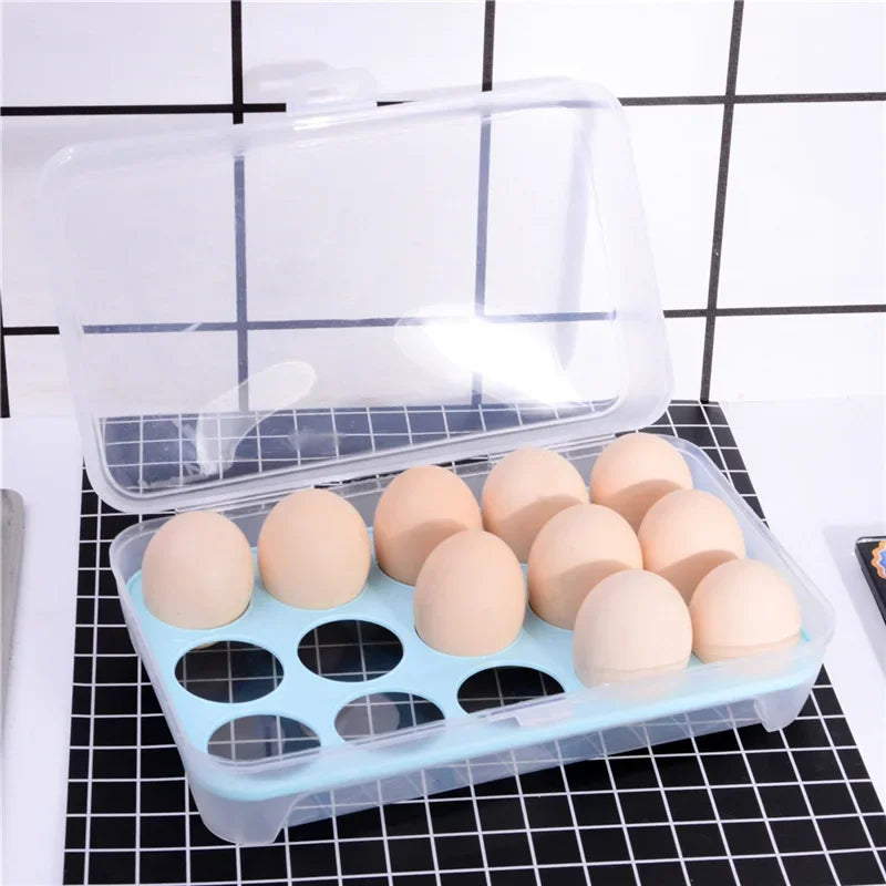 15-Grid Egg Storage Box with Lid – Fridge Egg Tray Egg Storage Box Babs Blue