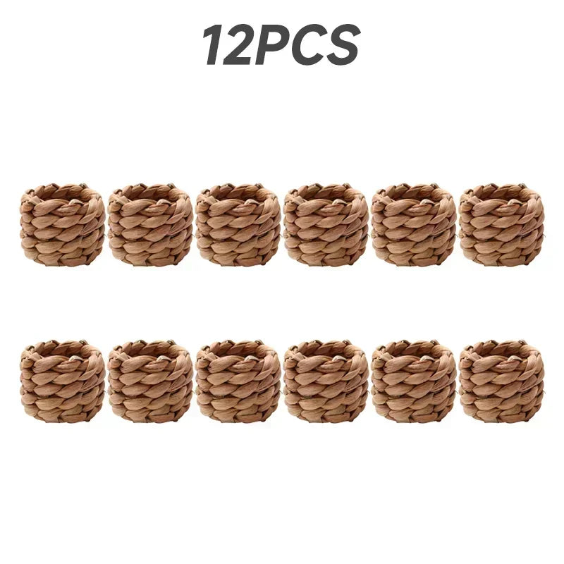 Handwoven Water Hyacinth Napkin Rings – Braided Round Holders Napkin Rings Babs 12PCS