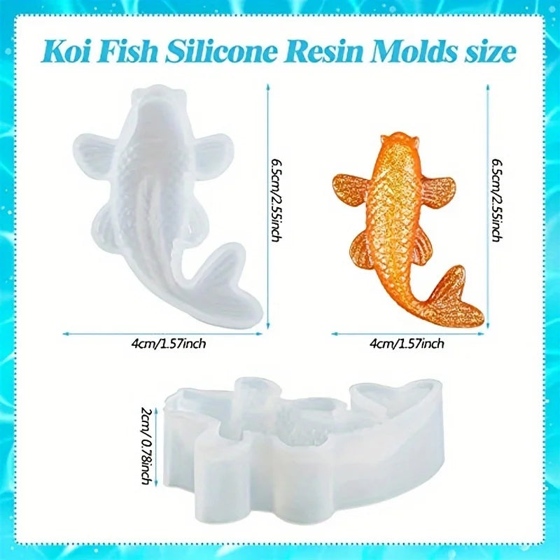 3-Piece Koi Fish Silicone Mold Set with 12-Color Sequins Silicone Craft Mold Babs