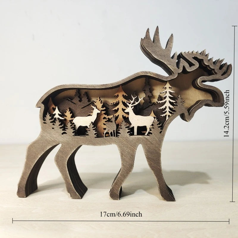 Wooden Multi-Layer Carved Animal Ornament | Home Décor Wooden Carved Ornament Babs deer