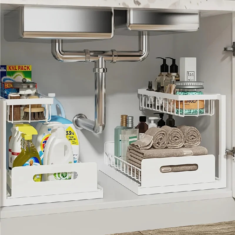 2-Tier Sliding Under Sink Organizer – Rustproof Steel Storage Under Sink Organizer Babs