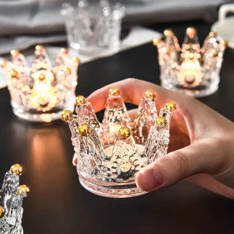 Crystal Crown Glass Tealight Candle Holder | Home Décor Glass Candle Holder Babs