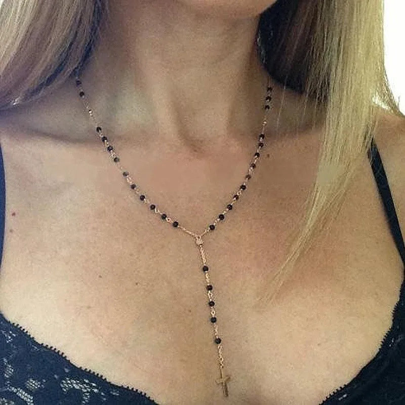 Handmade Rosary Beads Cross Pendant Necklace – Women's Gift Pendant Necklace Babs