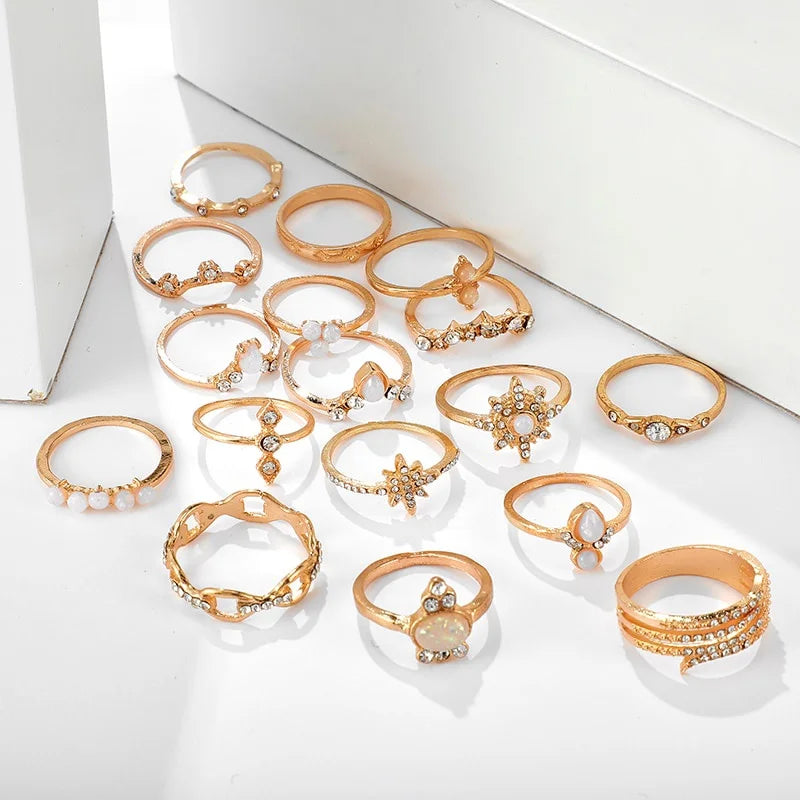17-Piece Crystal Ring Set – Boho Geometric Jewelry for Women Crystal Ring Set Babs