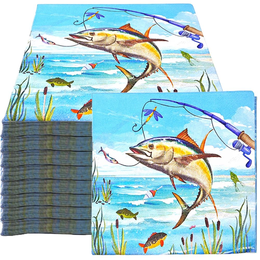 Gone Fishing Party Napkins | Fisherman Theme 20/40/60pc Disposable Party Napkins Babs C 20 Pcs