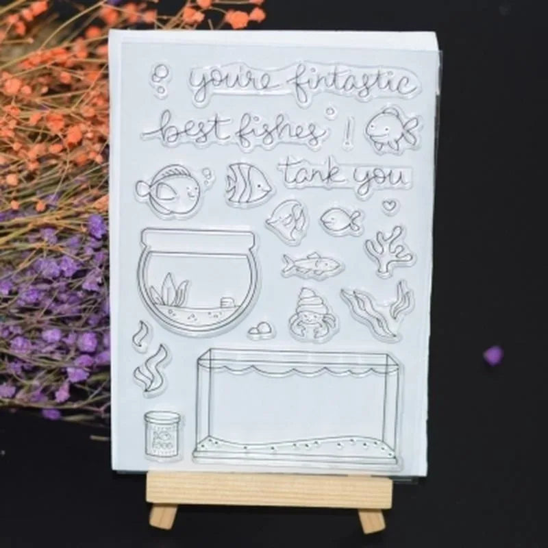 2Pcs Silicone Fish Tank Transparent Stamps for Scrapbooking Craft Stamp Set Babs