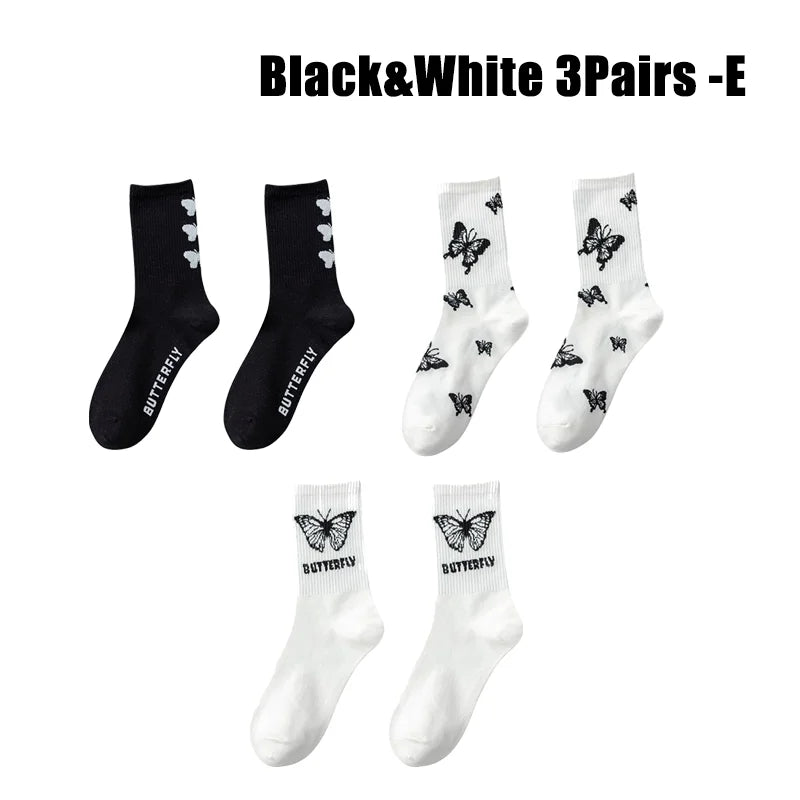 Butterfly Print Mid-Calf Crew Socks Women – Cotton Blend Women's Crew Socks Babs Mix-3Pairs One Size