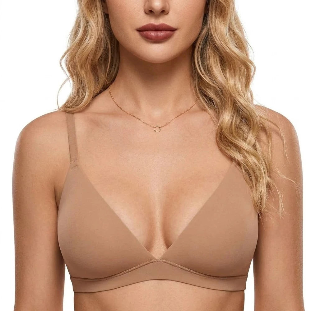 Women's Seamless Triangle Bralette – Wireless Plunge Everyday Bra Triangle Bralette Babs