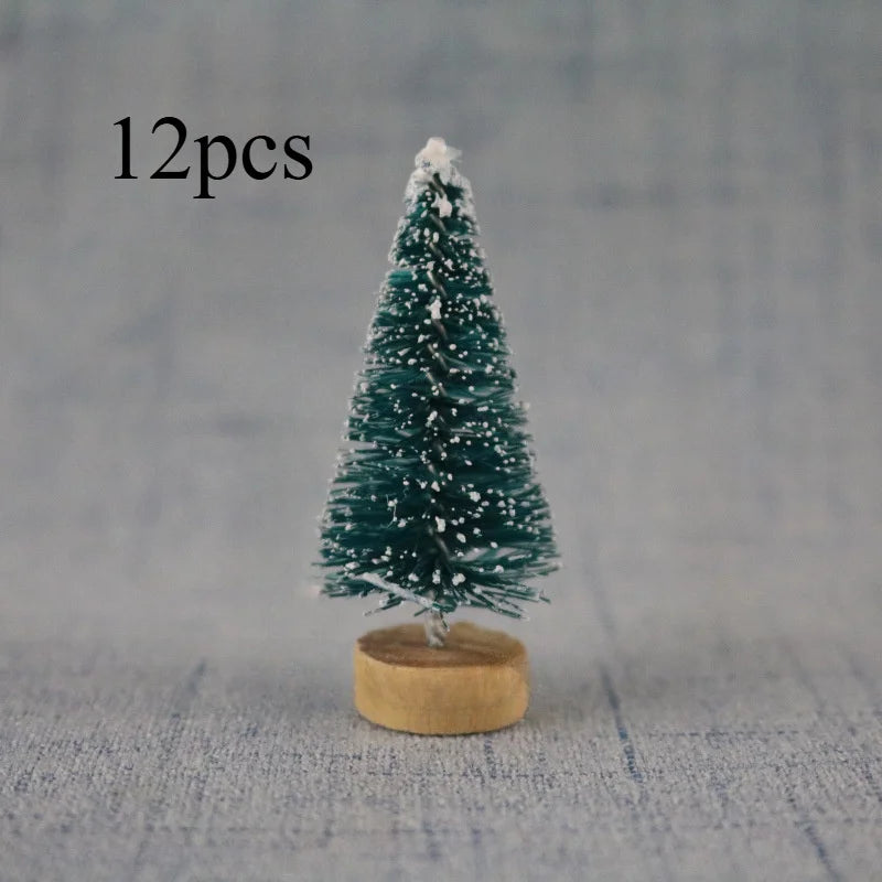 12pcs Miniature Christmas Trees Set – Snow Frost Artificial Pine Miniature Christmas Trees Babs 12pcs