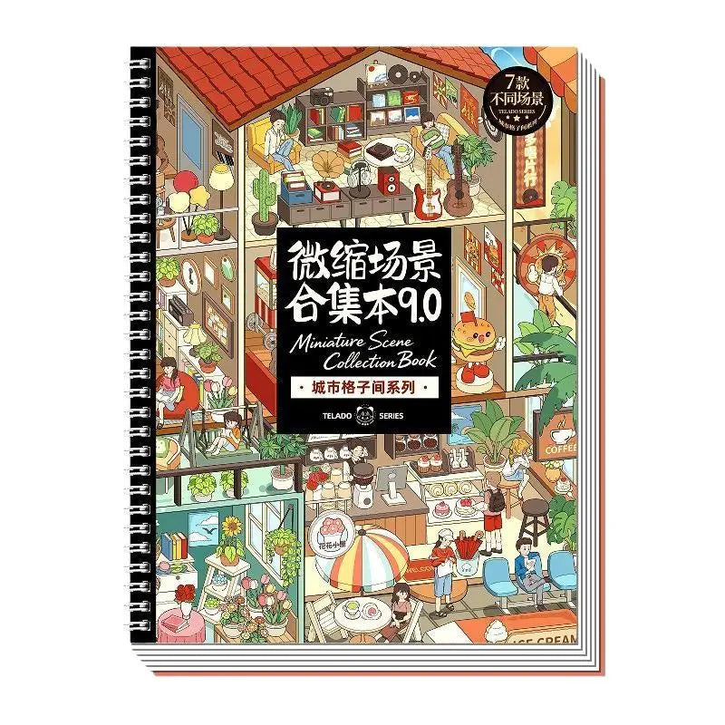 Miniature Scene Sticker Book – 7 Urban Themes, Smudge-Proof DIY Sticker Craft Book Babs