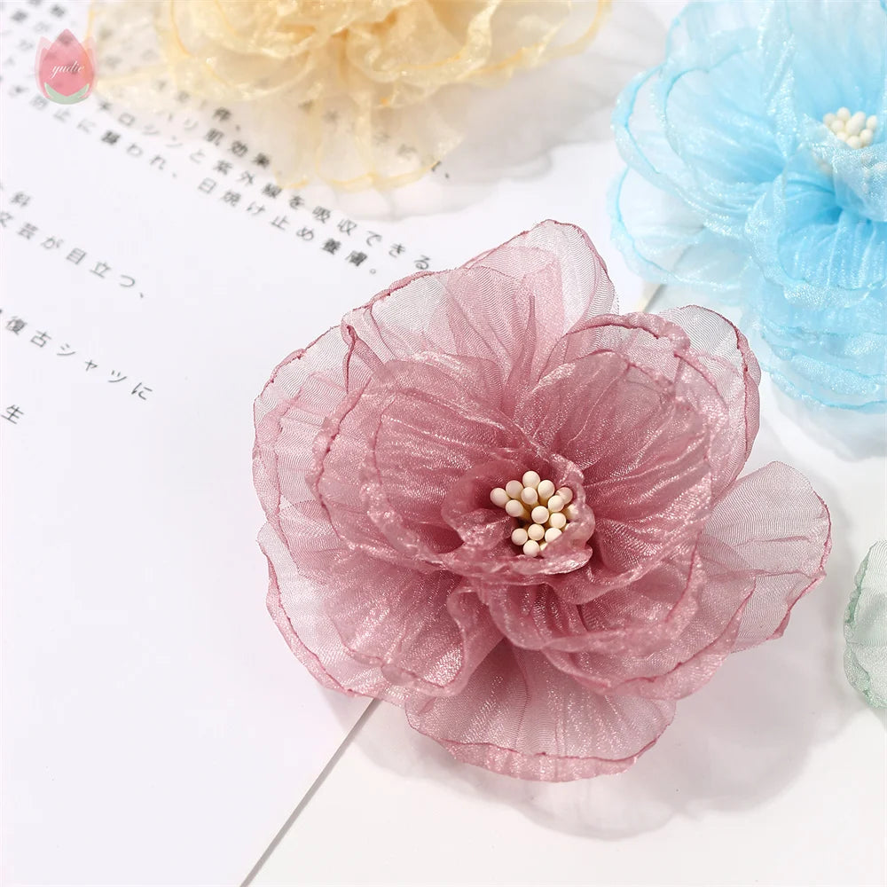 5-Pack 8cm Chiffon Artificial Rose Flower Heads for DIY Decor Artificial Flower Heads Babs
