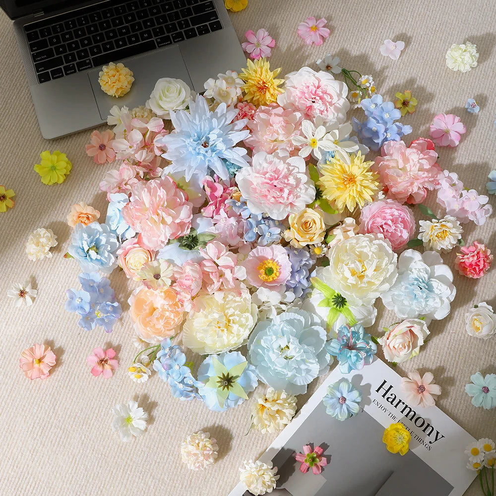 15/40Pcs Silk Artificial Daisy Rose Peony Flower Heads | Wedding Decor Artificial Flower Heads Babs