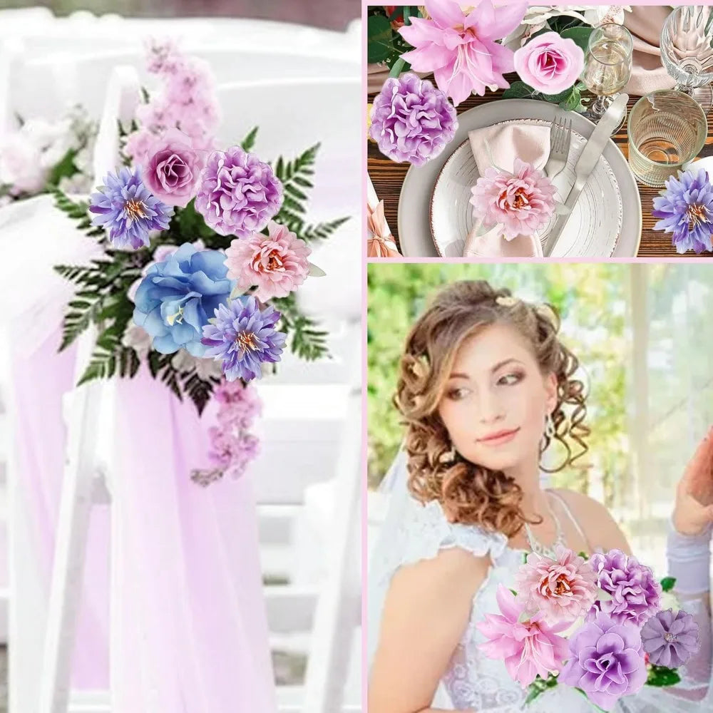 Blue Silk Artificial Rose & Daisy Flower Heads – 20/50 Pcs Artificial Flower Heads Babs