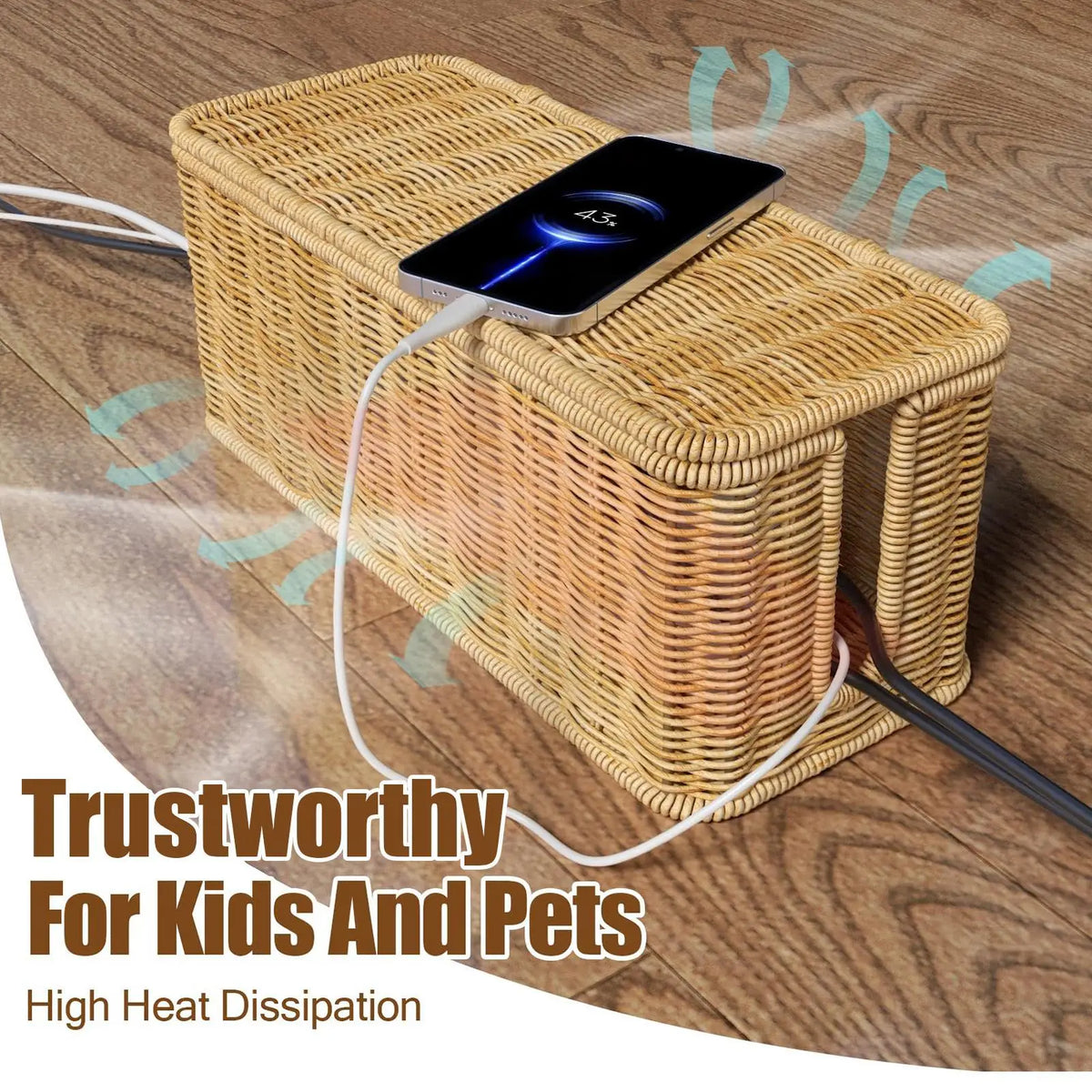 Handmade Rattan Cable Management Box – 2-Slot Cord Organizer Cable Management Box Babs