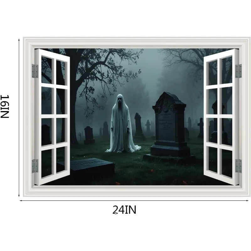 Ghost Cemetery 3D Window Wall Decal – Halloween PVC Sticker Halloween Wall Decal Babs 2PCS about 40x60cm