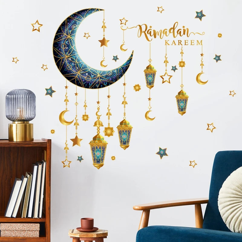 Ramadan Kareem Wall Stickers Moon Star Lantern Eid Decals Festival Wall Decal Babs