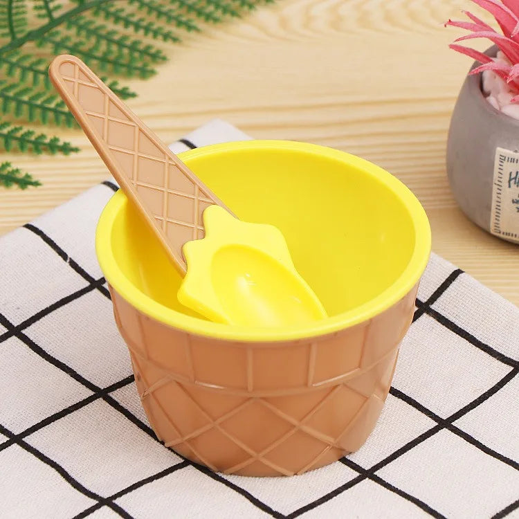 Kids Ice Cream Bowl & Spoon Set – Cute Dessert Gift for Children Kids Dessert Bowl Set Babs YELLOW