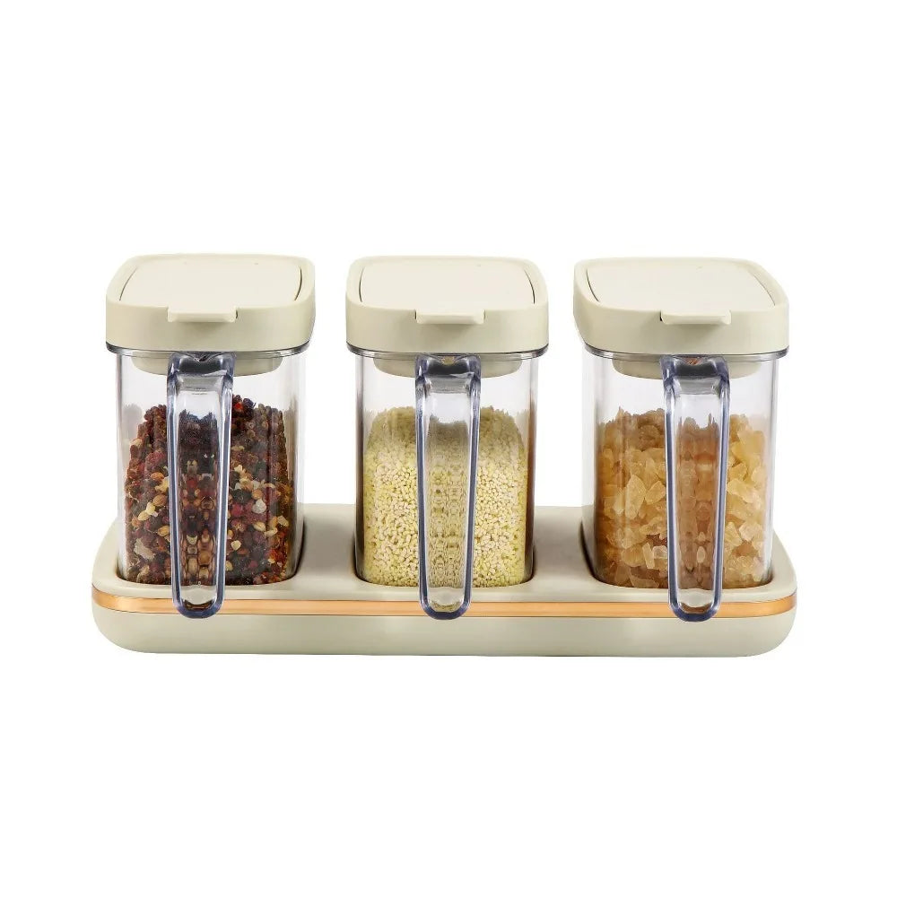 Plastic Spice Jar Set with Lid – Moisture-Proof Seasoning Storage Spice Storage Set Babs Beige Style C