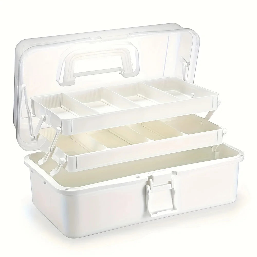 3-Layer Craft Organizer Box with Adjustable Dividers & Handle Craft Storage Organizer Babs White