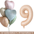 Retro Caramel Heart & 32" Number Foil Balloon Set – Party Décor Party Balloon Set Babs 6Pcs Number9 set Other
