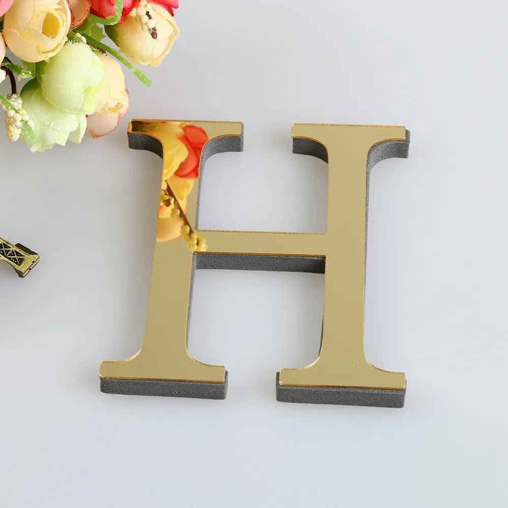 3D Gold Mirror Acrylic Letter Wall Stickers 10cm A–Z DIY Decals Mirror Letter Sticker Babs