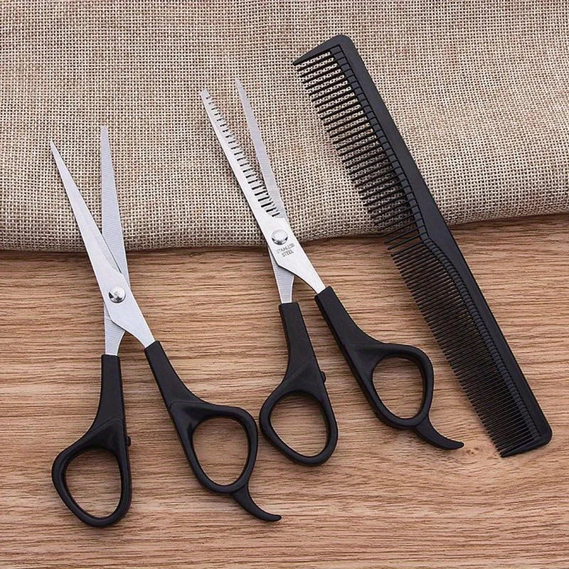 3-Piece Hairdressing Scissors Set – Bang, Thinning & Comb Hair Scissors Set Babs black