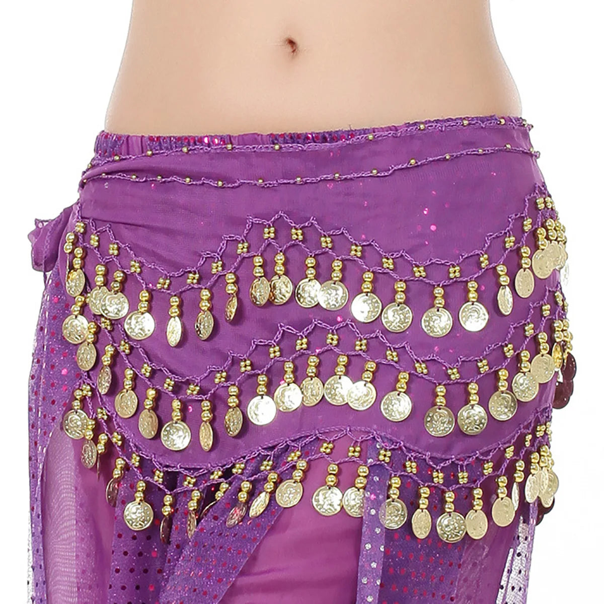 72-Coin Belly Dance Hip Scarf – 3-Layer Gold Coin Waist Chain Dance Hip Scarf Babs