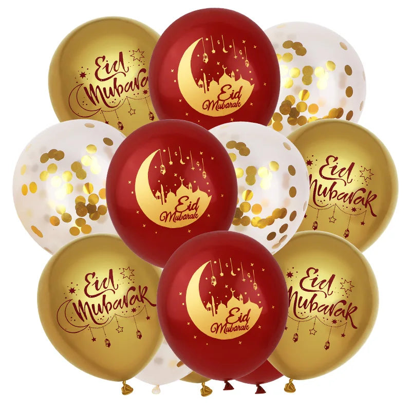 15pcs Eid Mubarak Moon & Star Latex Balloons | Ramadan Décor Party Balloons Babs
