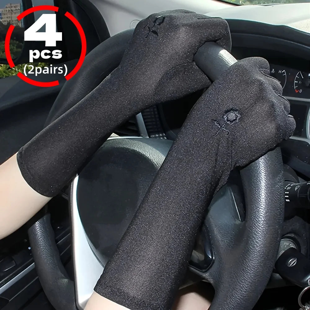 2 Pairs Women's Long Sun Protection Gloves – Breathable, Driving Sun Protection Gloves Babs black
