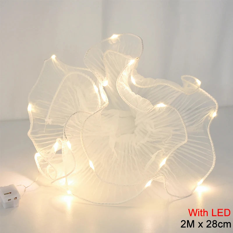 LED Mesh Yarn Flower Wrap Roll – DIY Wedding & Gift Packaging Gift Wrapping Mesh Babs White-WithLED