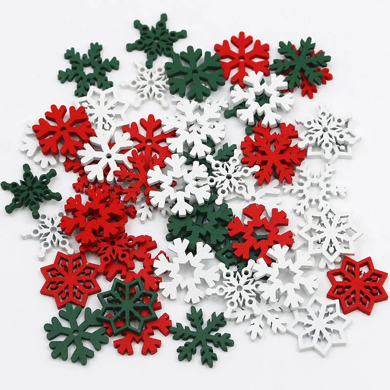 50Pcs 24mm Wooden Snowflake Chips – Christmas DIY Craft Decor Wooden Craft Shapes Babs Mix