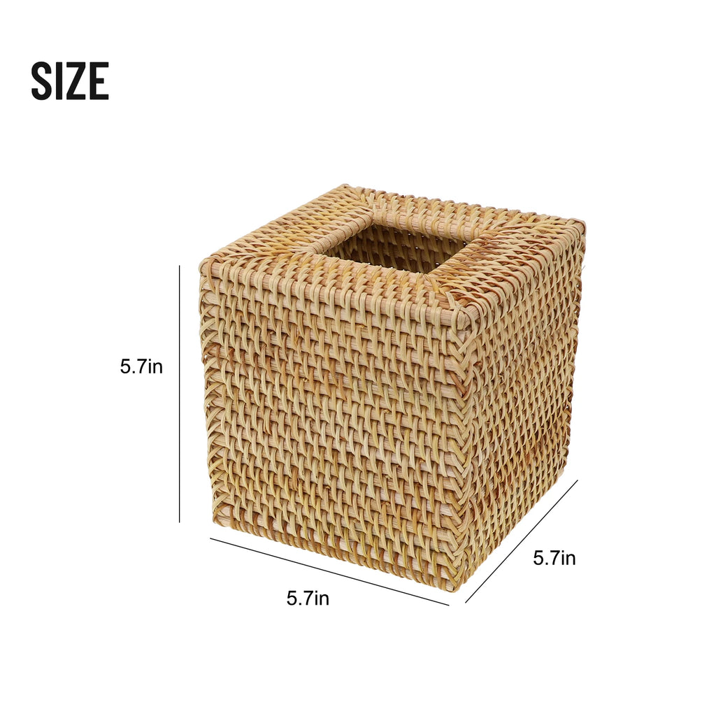 Square Rattan Tissue Box Cover – Hand-Woven Wicker, 5.7 In Rattan Tissue Cover Babs A