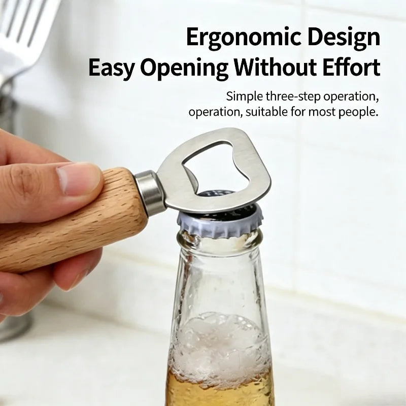 Solid Wood Handle Beer Bottle Opener – Stainless Steel Cap Remover Bottle Opener Babs