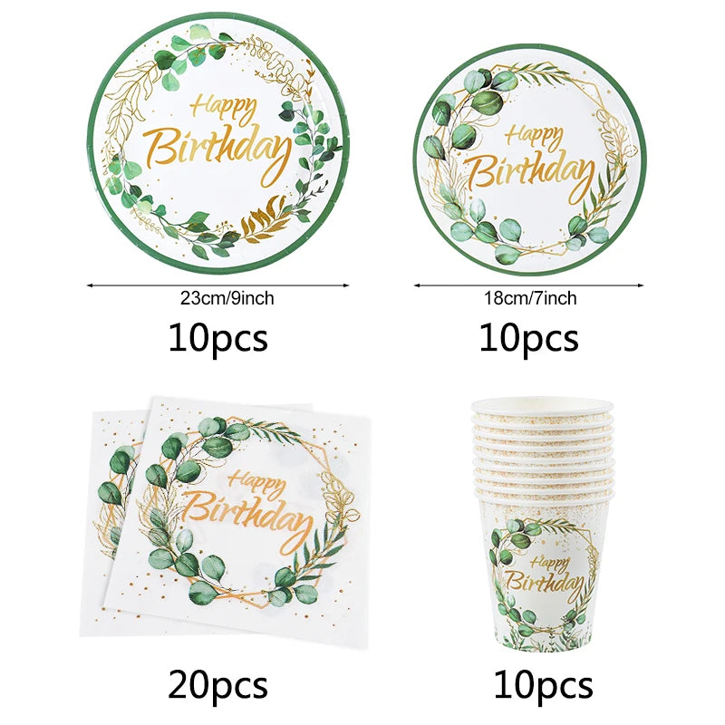 Eucalyptus Disposable Tableware Set – Paper Plates, Cups & Napkins Disposable Tableware Set Babs
