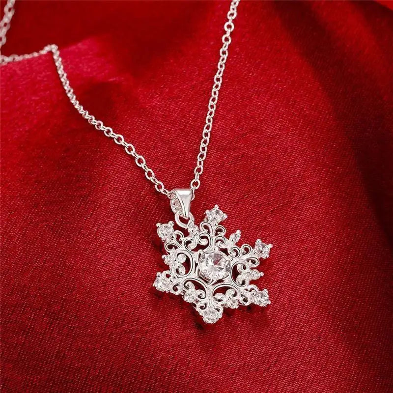 Zircon Rhinestone Snowflake Necklace Pendant | Unisex Pendant Necklace Babs