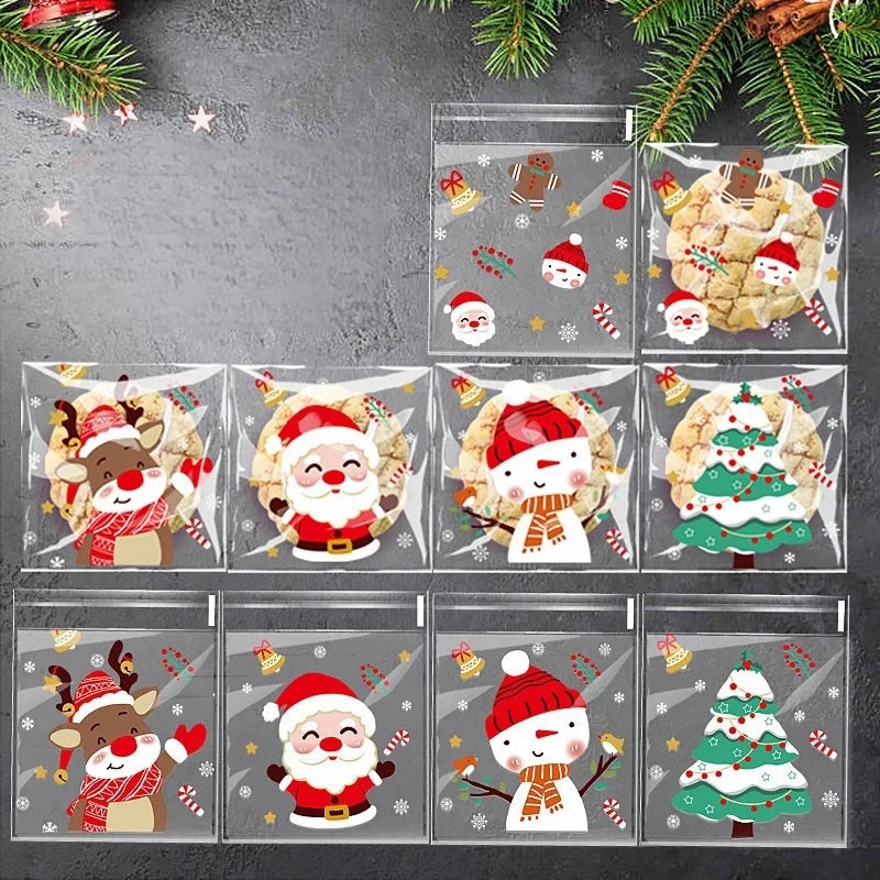 100Pcs Christmas Cellophane Candy Bags | Self-Adhesive Gift Bags Holiday Gift Bags Babs