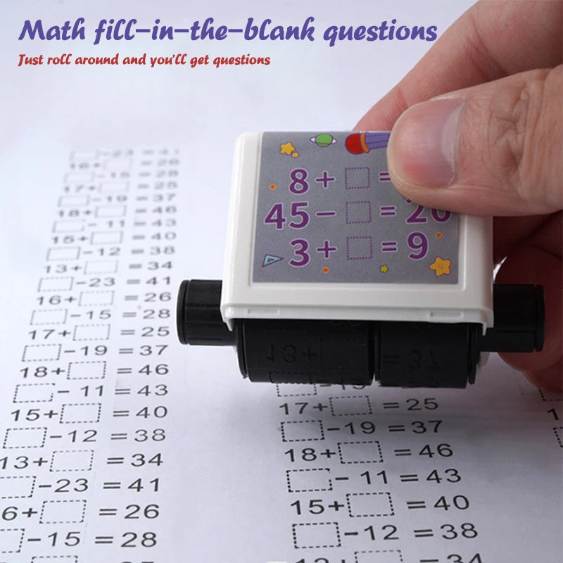2-in-1 Math Roller Stamp – Fill-in-the-Blank, 100 Questions Math Teaching Stamp Babs A1