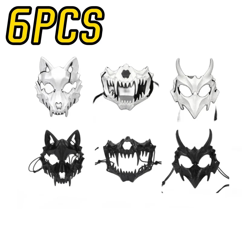 Half Face Devil Halloween Mask – Black & White Cosplay Halloween Costume Mask Babs Mixed-6PCS