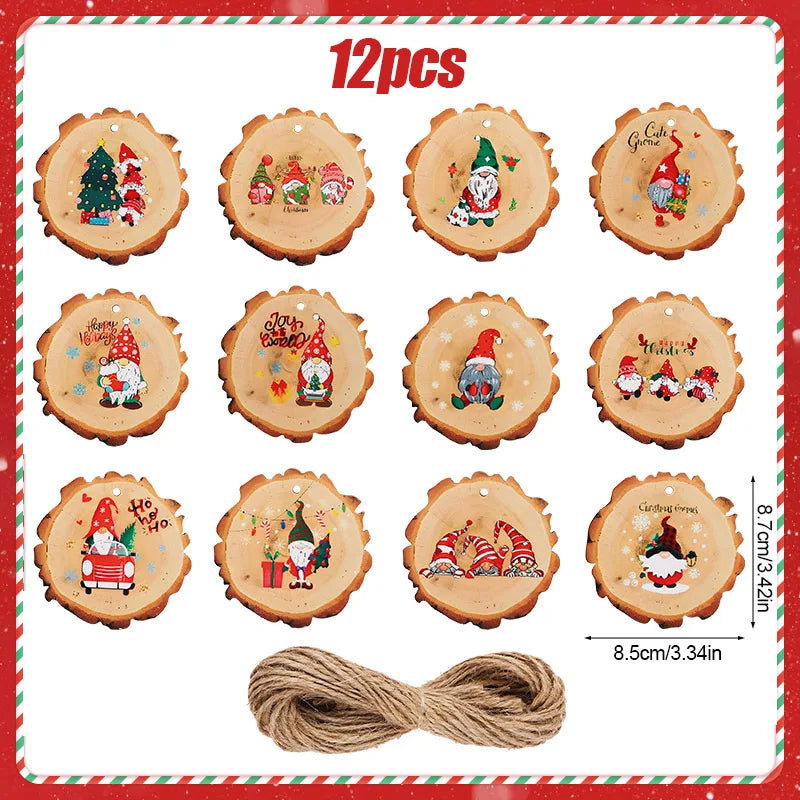 12/24Pcs Rustic Christmas Wooden Ornaments – Santa Claus Xmas Tree Christmas Wood Ornaments Babs 12Pcs